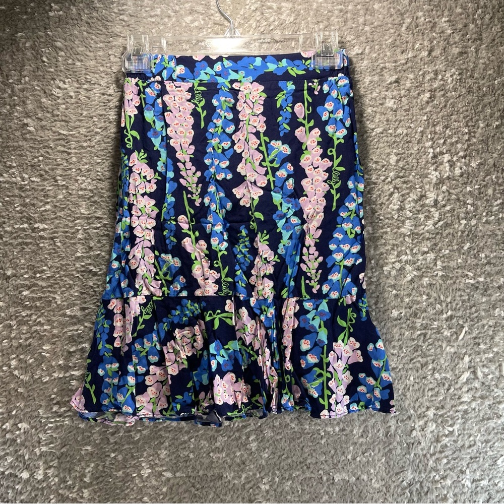 Lilly Pulitzer Abella Skirt Womens S Multicolor Floral A Line Peplum Hem Rayon